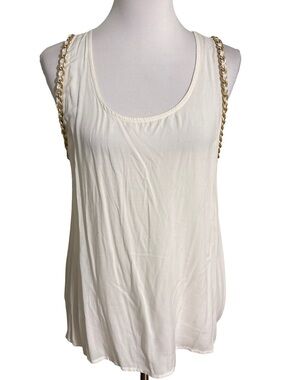 imaginary voyage Cream Scoop Neck Tank with Gold Chain Straps